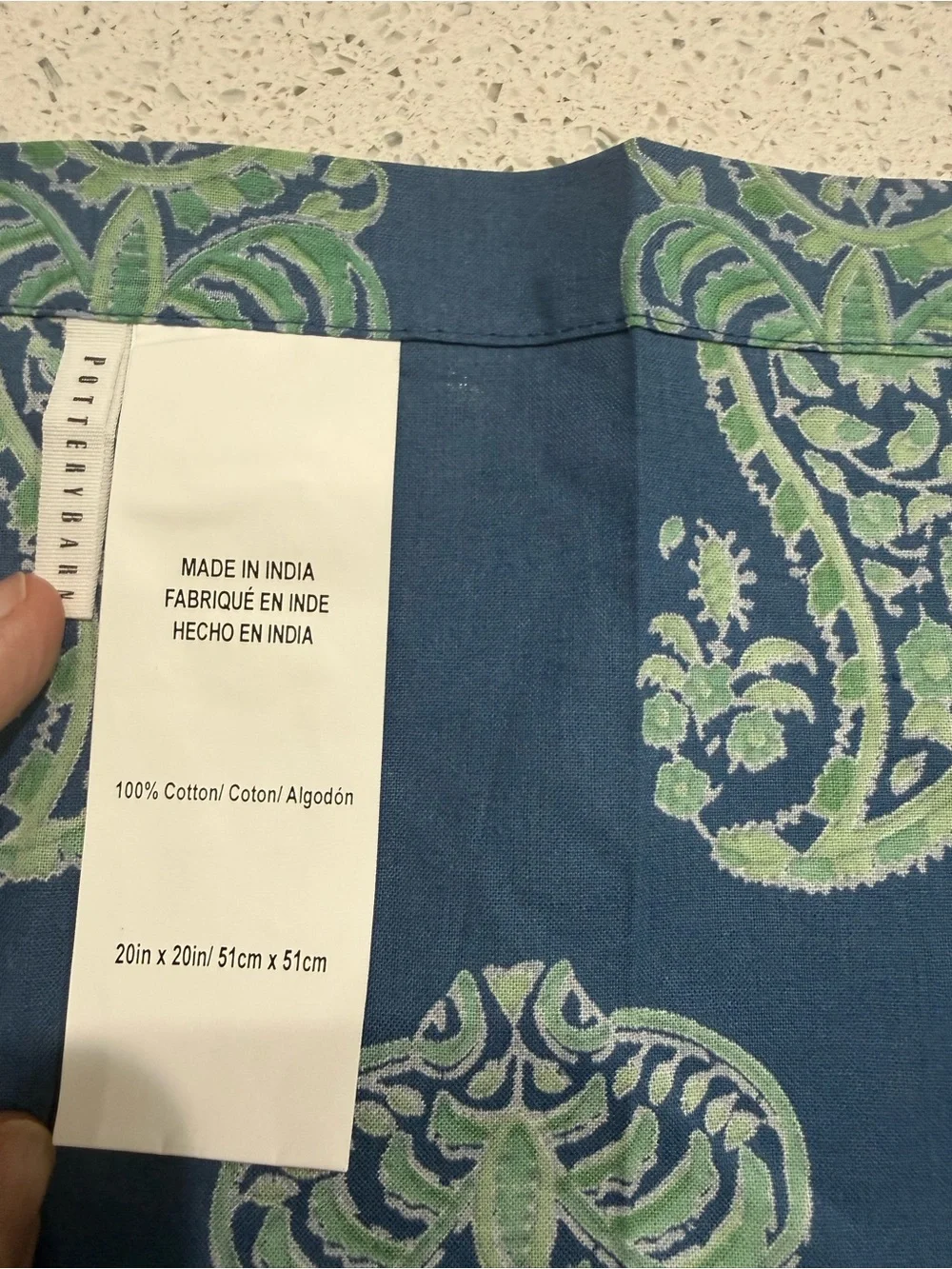 Pottery Barn Blue Cotton Paisley Napkin with Green Motifs Set of 5  L2